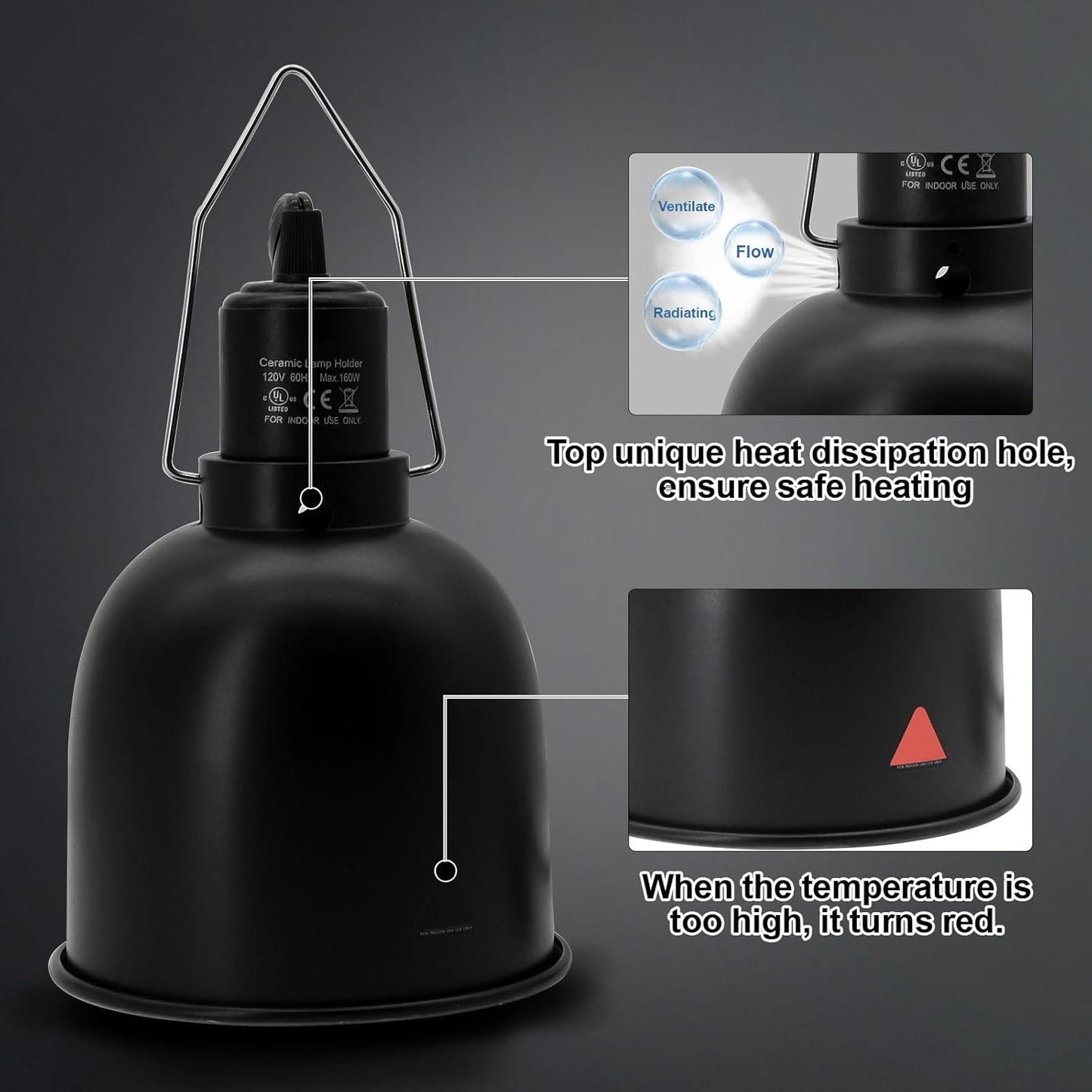 Reptile Light Fixture, 2 Packs 5.5 Inch Deep Dome Lampshade Dimmable, Reptile Heat Lamp Fixture with Separate Switches Fit for UVB Bulb Basking Heat Bulb for Reptile Glass Terrariums