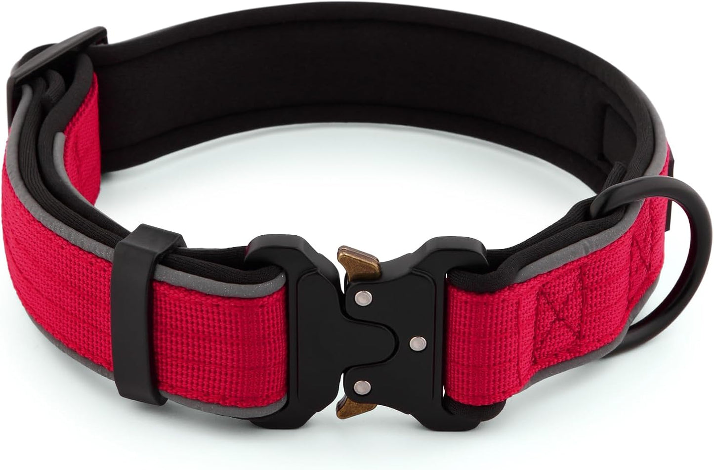 Plutus Pet Tactical Dog Collar, Reflective, Adjustable Heavy Duty Dog Collar, Soft Padded and Comfortable, for Small Medium and Large Dogs (Red, M)