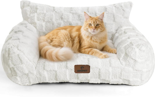 Cat Bed Cats Couch for Puppy and Kitten, Fluffy Pet Couch Small Dog Sofa Bed, Supportive Cat Sofa for Indoor Cats, Washable Cover & Non-Slip, 26 inch, White