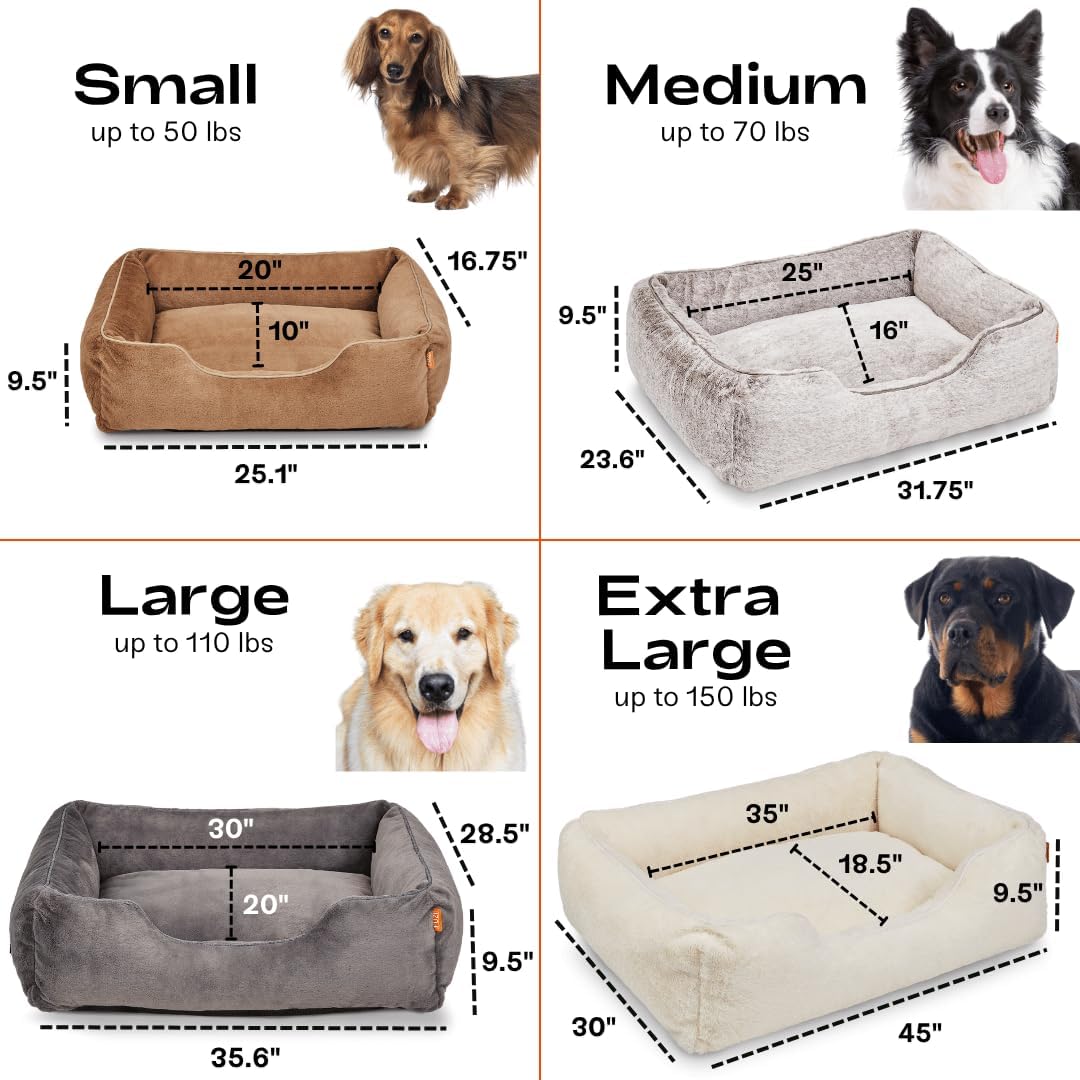 FUZI Luxury Aesthetic Dog Bed for Large Dogs with Washable Cover, Pet Couch, Pet Bed with Sides, Non-Slip Bottom, Soft and Durable Calming Dog Bed, Faux Fur Cover, Large 35.6x28.5x9.5 Light Grey