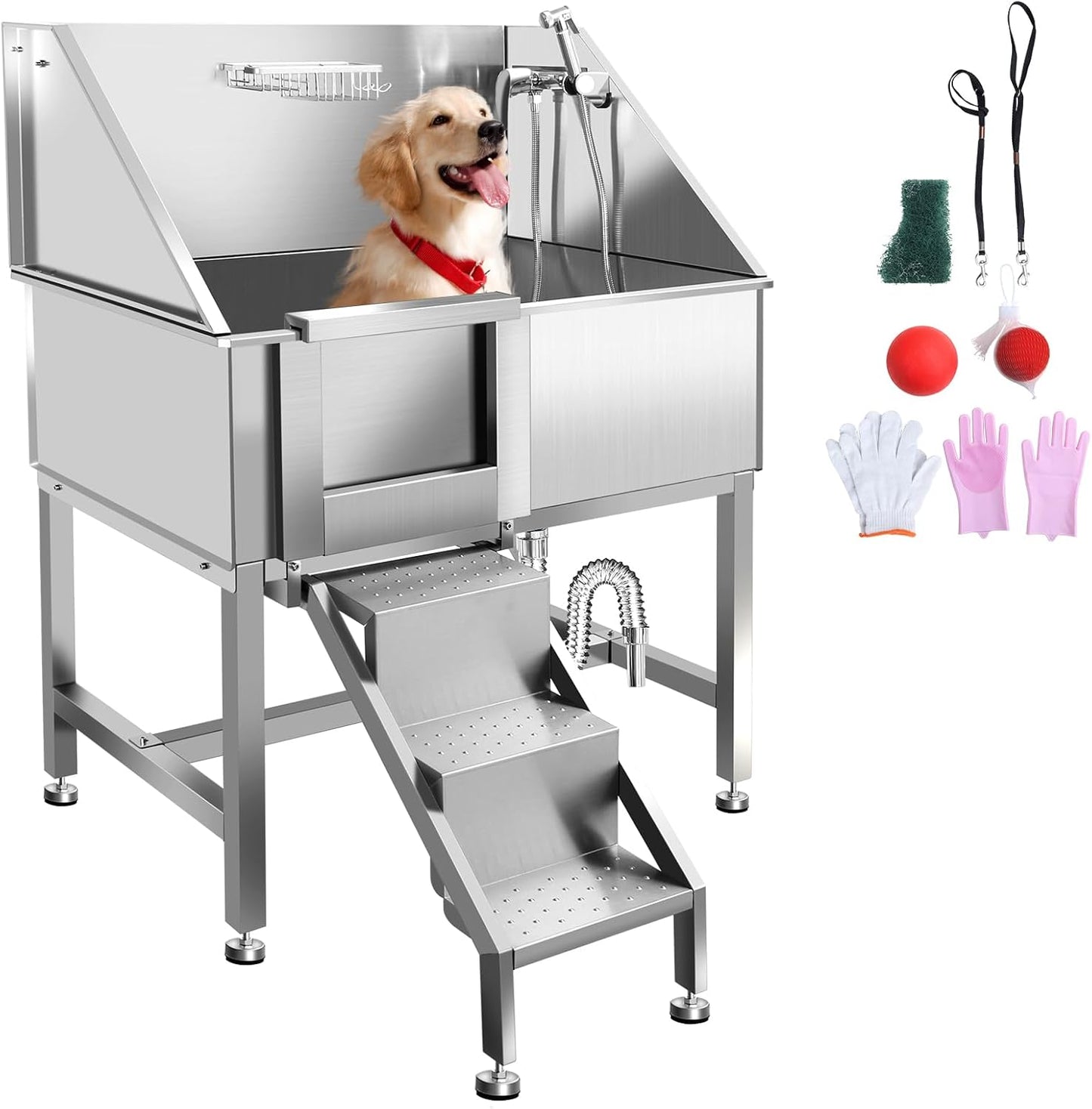 38 Inch Dog Bathing Station for Large Dogs, Stainless Steel Dog Pet Washing Station, Professional Dog Grooming Tub, Pet Wash Bath Station,Left Door