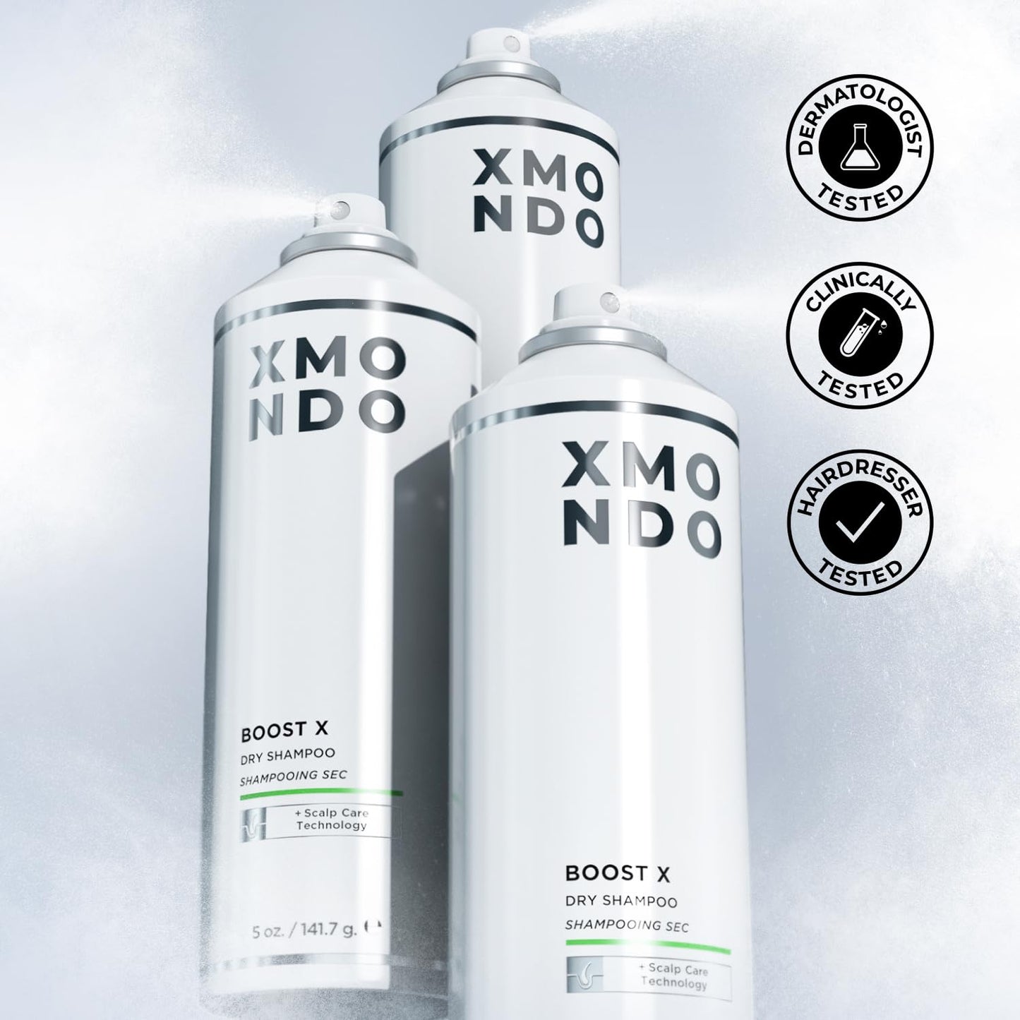 XMONDO Hair BOOST X Dry Shampoo, Zero Residue, Formulated with Saw Palmetto to Promote Scalp Care, Clinically Tested, Dermatologist Tested, Talc-free, Benzene-free, Free of aluminum starch, 5 oz
