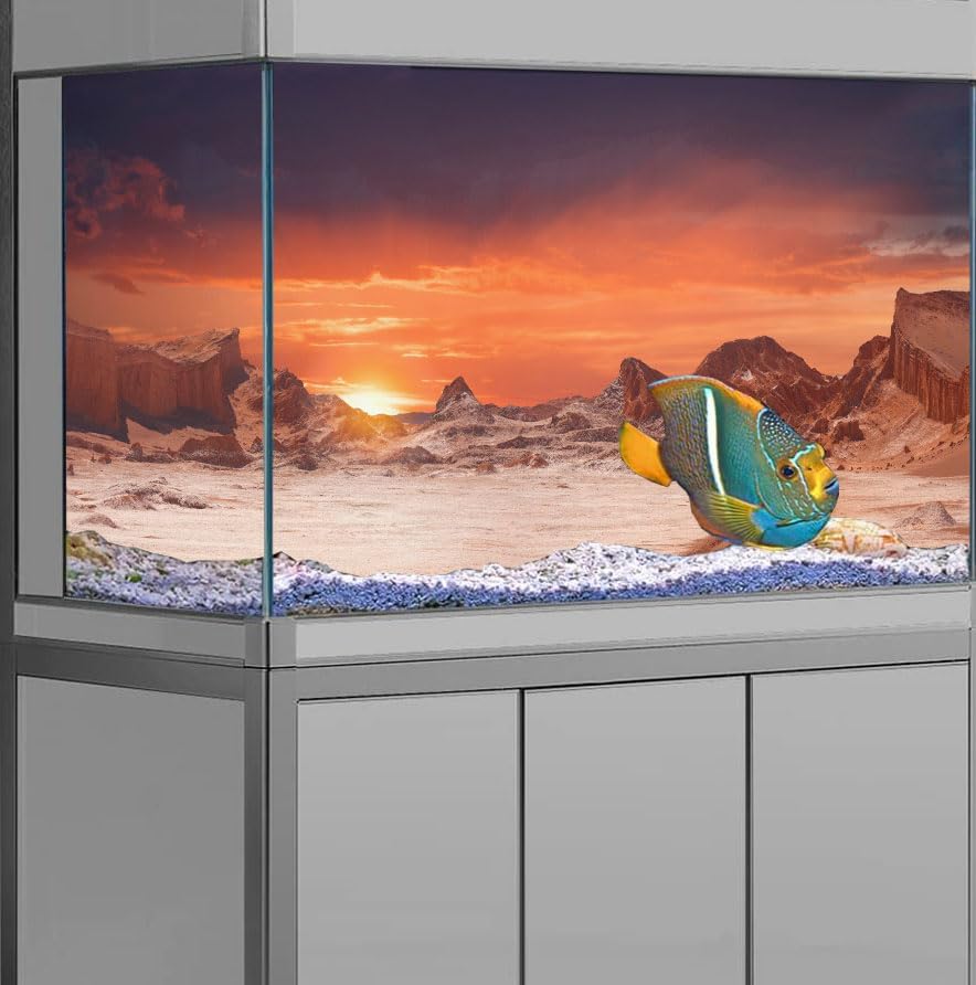 36X18IN Sun and Desert Moon Themed Reptile Habitat on Orange Durable Decorative Background, Terrarium Background with 10EVA Double-Sided Tape