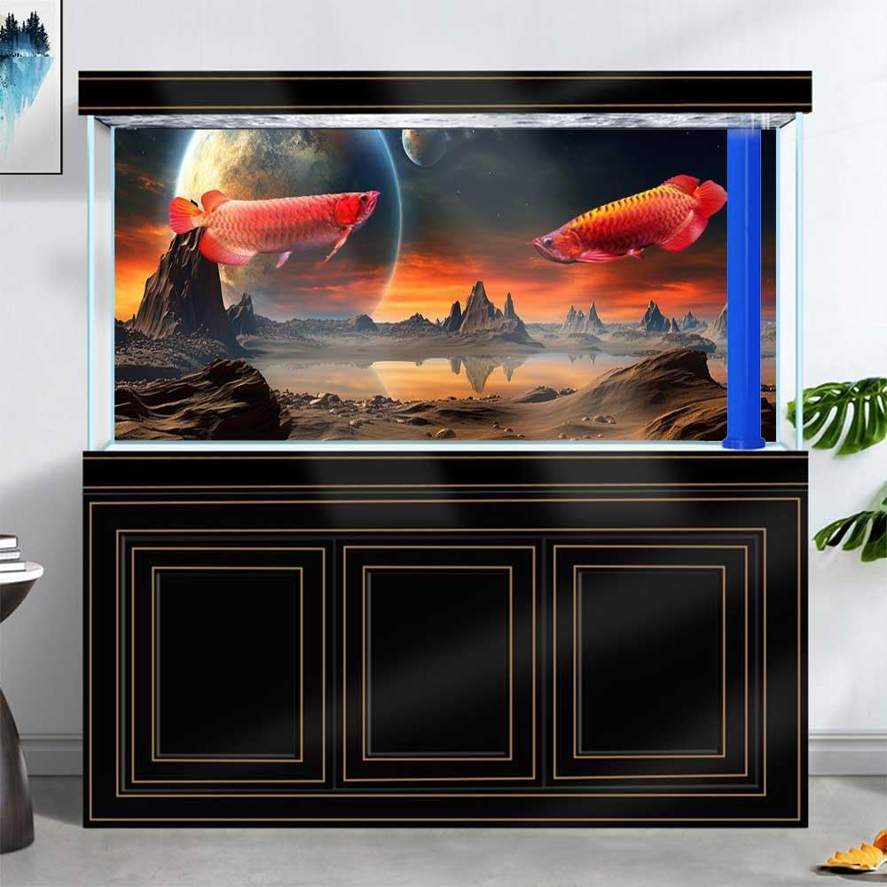 72X16IN Cosmic Aquarium Background, Cool Parallel Space Themed Fish Tank Background, Tropical Desert Terrarium Background with 8 EVA Double-Sided Tape