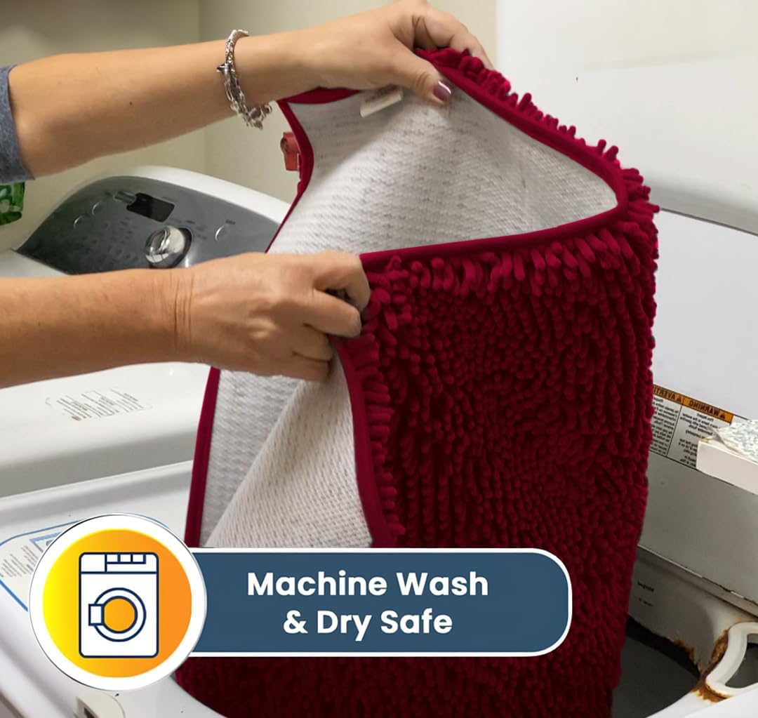 Muddy Mat® Shown on TV – Super Absorbent Door Mat Indoor, Microfiber Quick Dry Chenille Entryway Rug, Non-Slip Front Door Mat, Indoor Mats for Entryway, Machine Washable Pet Rug, Maroon 36"x60"