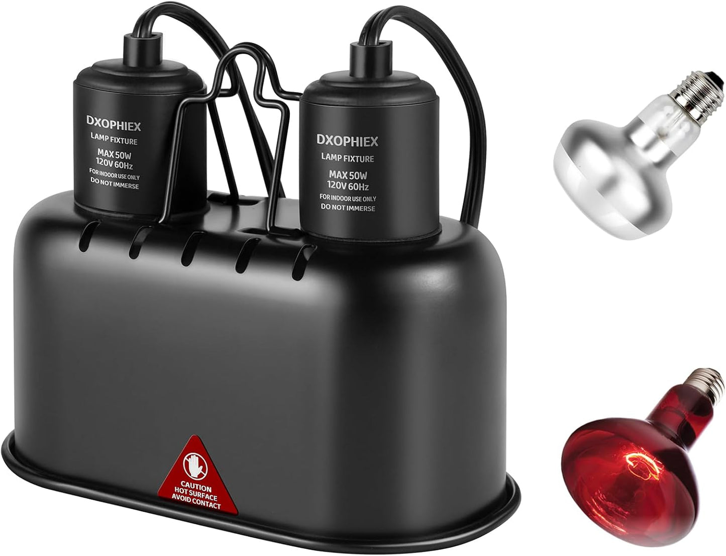 Nano Reptile Heat Lamp Fixture, Dual Reptile Light Fixture with 60W Basking Bulb & Infrared Bulb for Bearded Dragon, Turtles, Snake and Lizard Terrarium