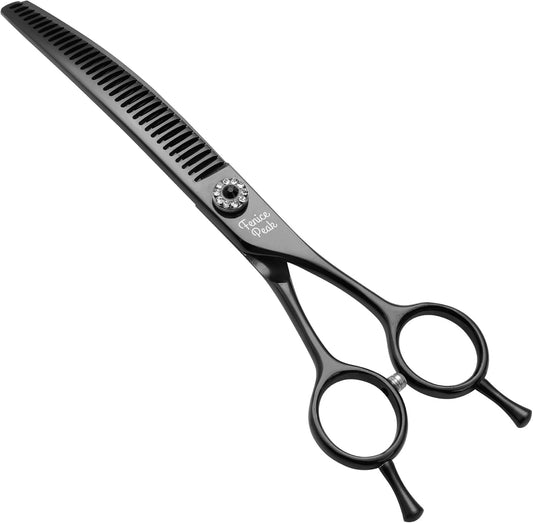 Fenice Peak Professional Dog Grooming Scissors Pet Curved Chunker Shears 7.0'' Extremely Sharp Blades 440C Steel Thinning Scissors Durable Smooth Motion & Fine Cut for Dogs and Cats(Black)