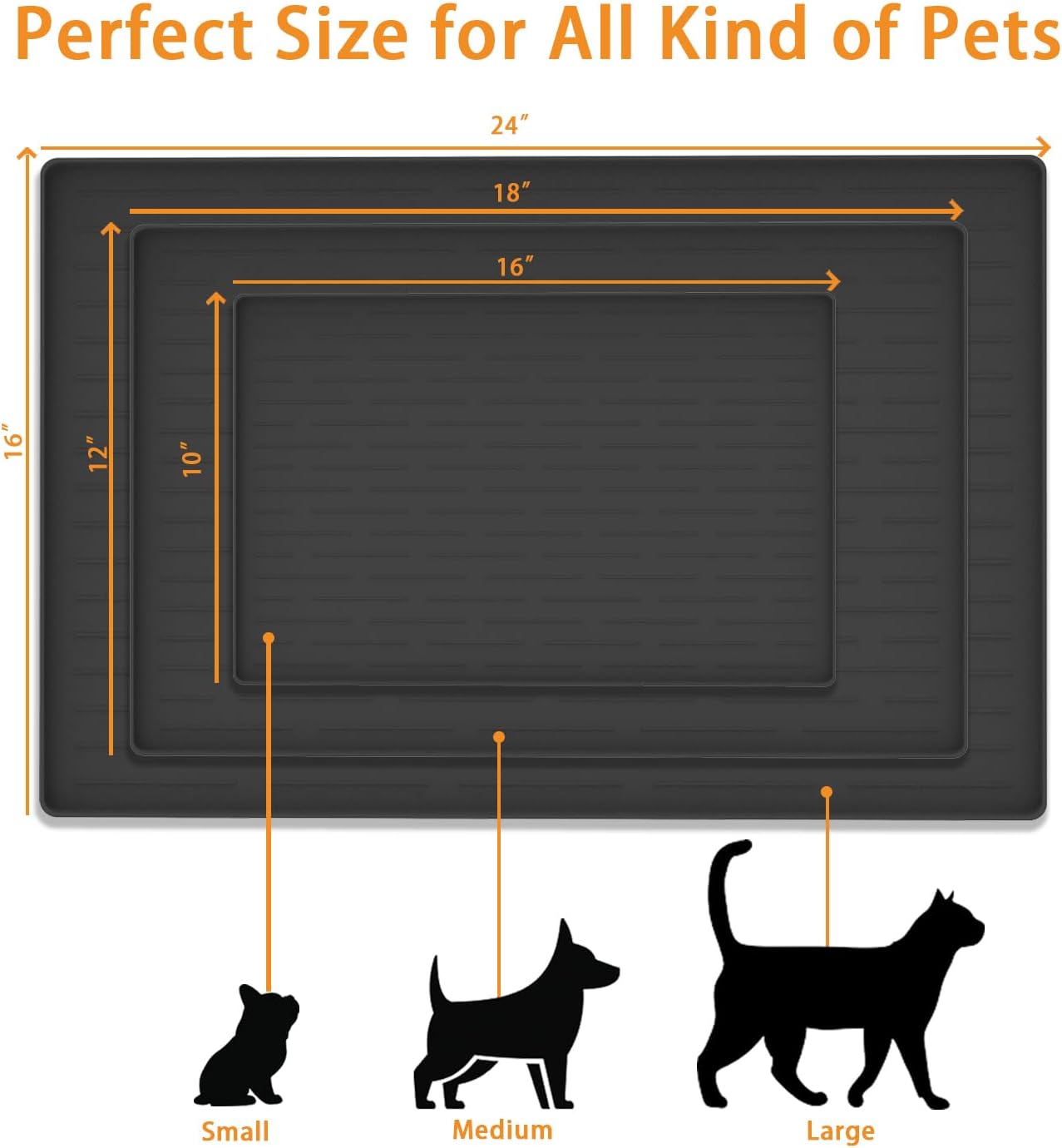 18" x 12" Dog Food Mat, Silicone Pet Mats for Food and Water, Nonslip Pet Feeding Mats for Floors, Dog Cat Bowl Mat with Raised Edges, Dark Green