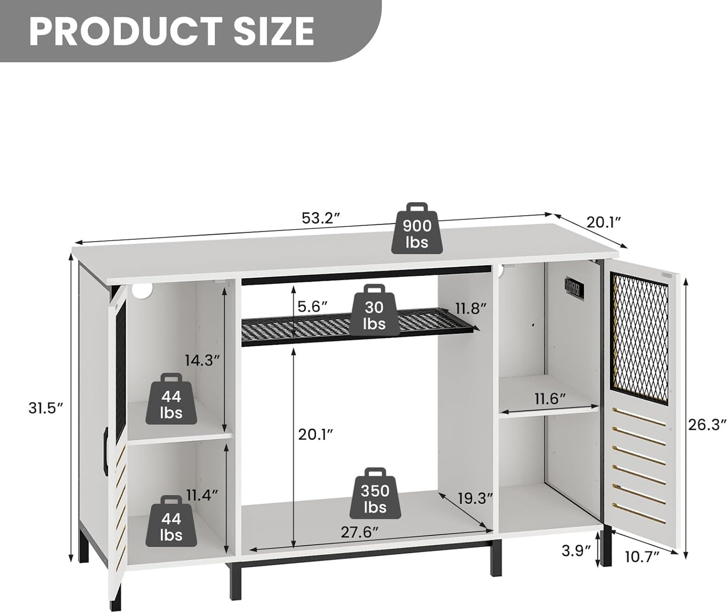 EAG 55-75 Gallon Fish Tank Stand with Power Outlets & LED Light, Heavy Duty Aquarium Stand with Adjustable Shelves, Turtle Reptile Terrarium Tank Stand with Cabinet, 1250LBS Capacity, White