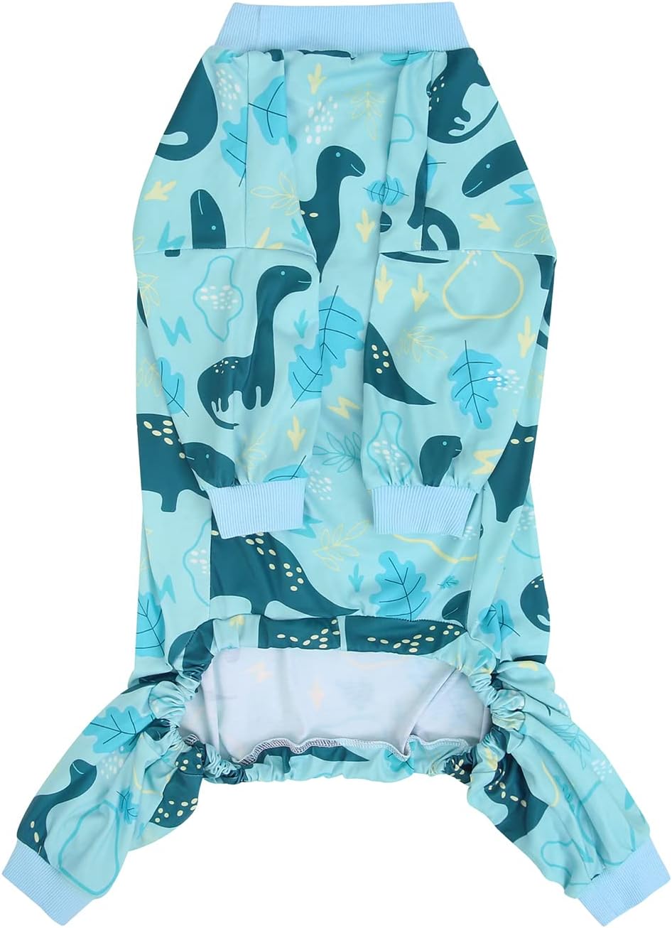 HDE Dog Pajamas One Piece Jammies Jumpsuit Pet Clothes Outfit Stretchy Lightweight Comfy Shirt Pjs for M-3XL Dogs Dinosaurs - M