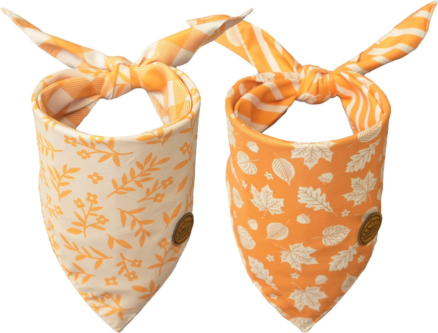 CROWNED BEAUTY Fall Dog Bandanas Reversible Large 2 Pack, Floral Leaf Set, Orange Adjustable Triangle Holiday Scarves for Medium Large Dogs Boy Girl Pets DB181-L