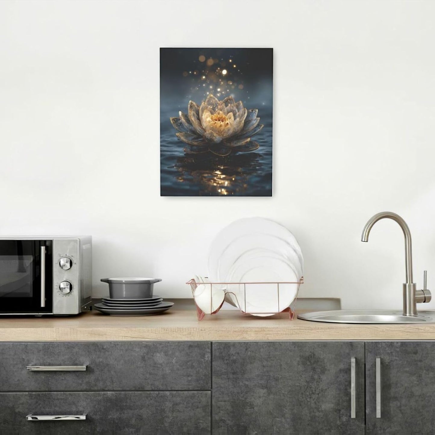 Zen Lotus Canvas Wall Art Mystical Lotus Bloom in Water Aesthetic Pictures Wall Decor Modern Meditation Spiritual Painting Print Framed Artwork Decorations Gifts for Yoga Spa Room Bathroom 12"x16"