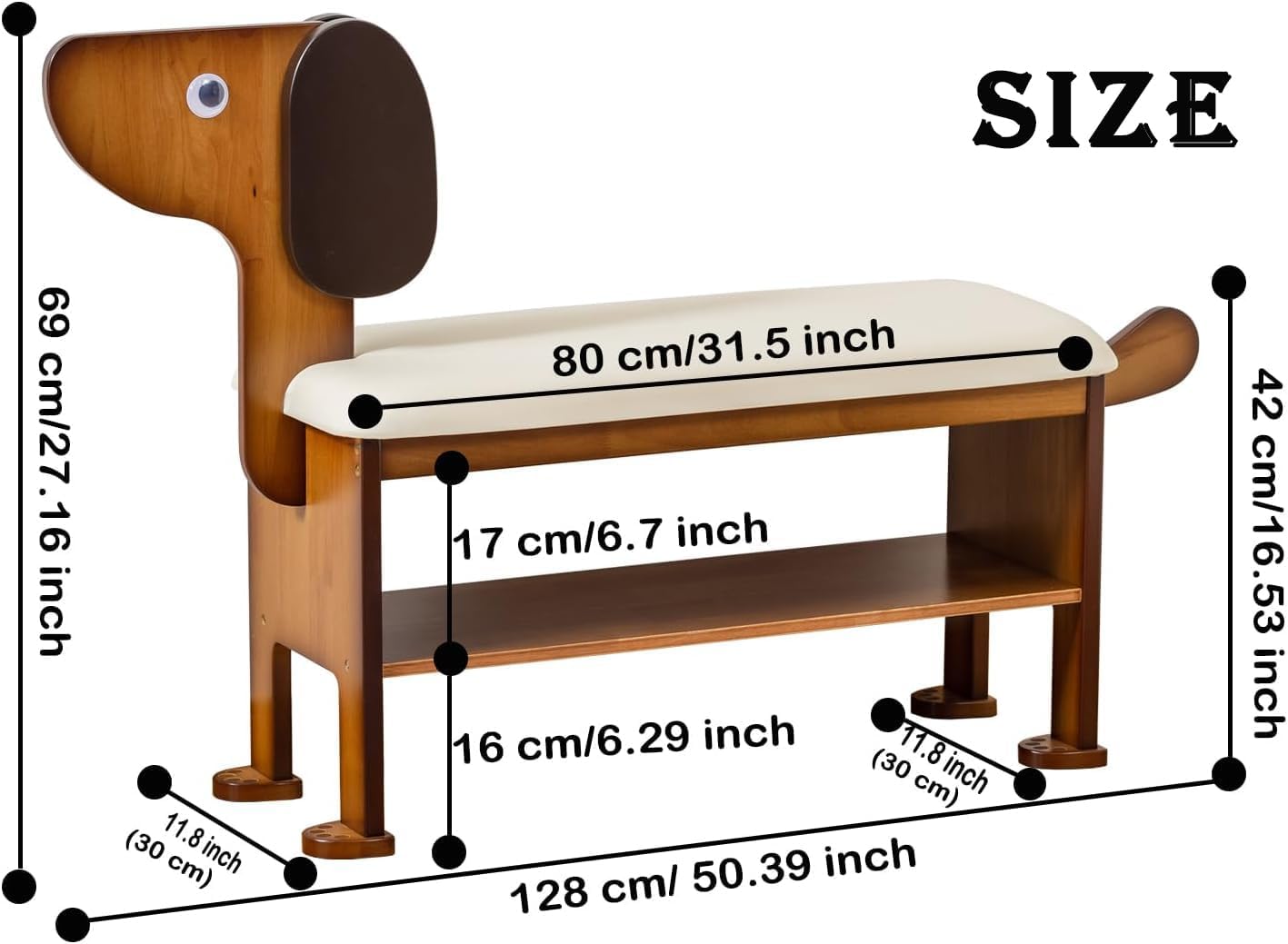 latifolia Puppy Shoe Bench, 2-Tier Solid Wood Entryway Organizer, Cute Pet-Shaped Shoe Bench for Hallway & Living Room,(31.50 inch)