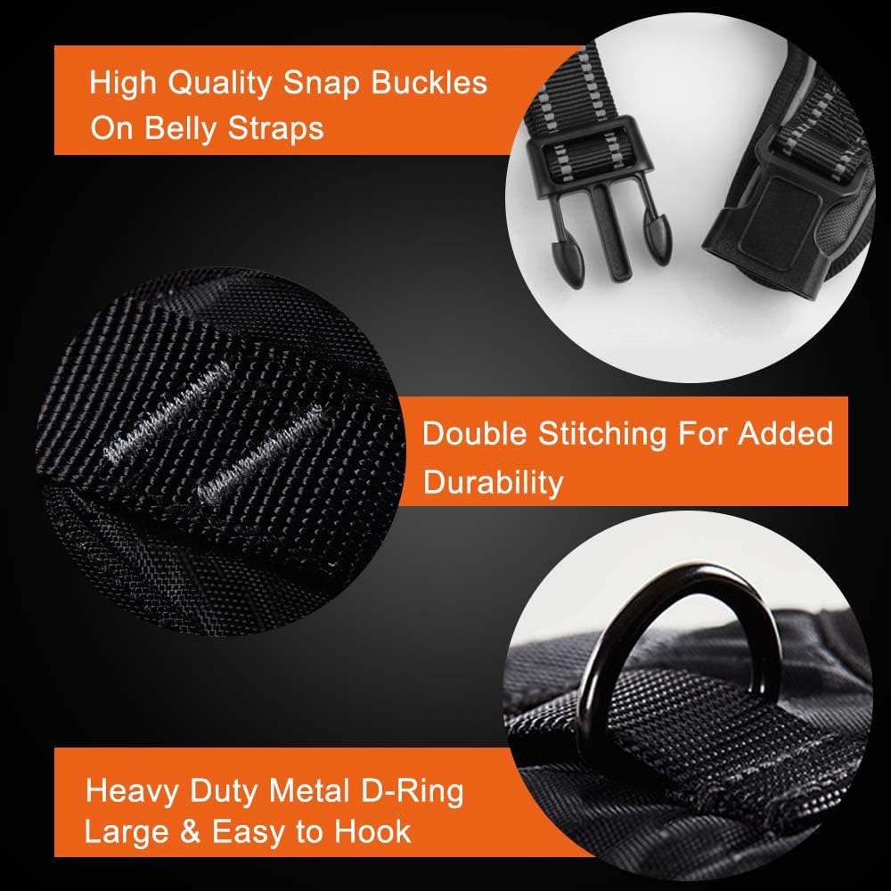 PHOEPET Reflective Dog Harness No Pull Large Breed Vest with 2 Metal Leash Attachment Hooks(L, Pink)