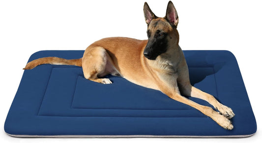 JoicyCo Dog Bed Soft Dog Crate Bed Pad Mat, 42 in Non Slip Bottom Washable Dog Beds for Large Dogs, Pet Bed Mattress Kennel Pad, Dark Blue