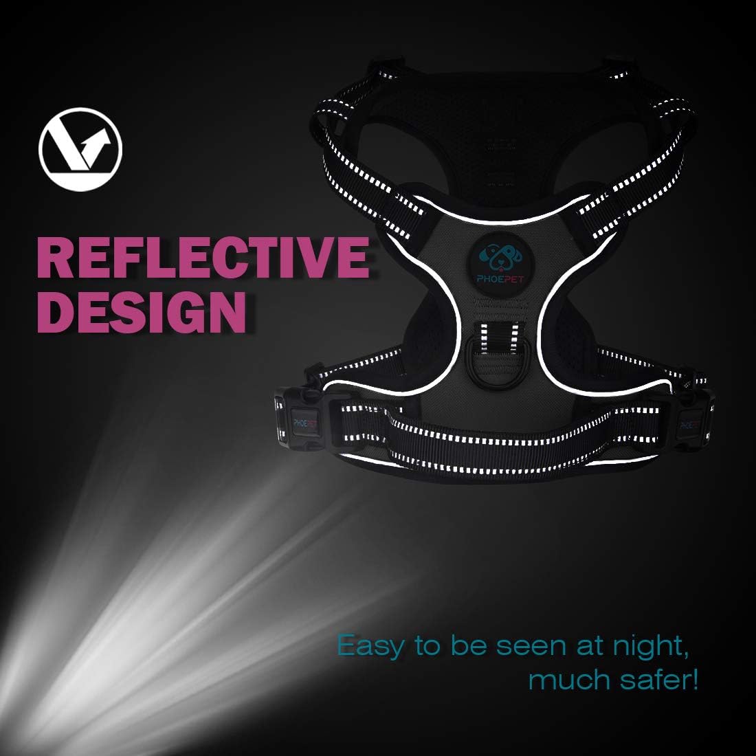 PHOEPET No Pull Dog Harness Medium Reflective Front Clip Puppy Vest with Handle,Adjustable 2 Metal Leash Attachment Hooks(M, Red)