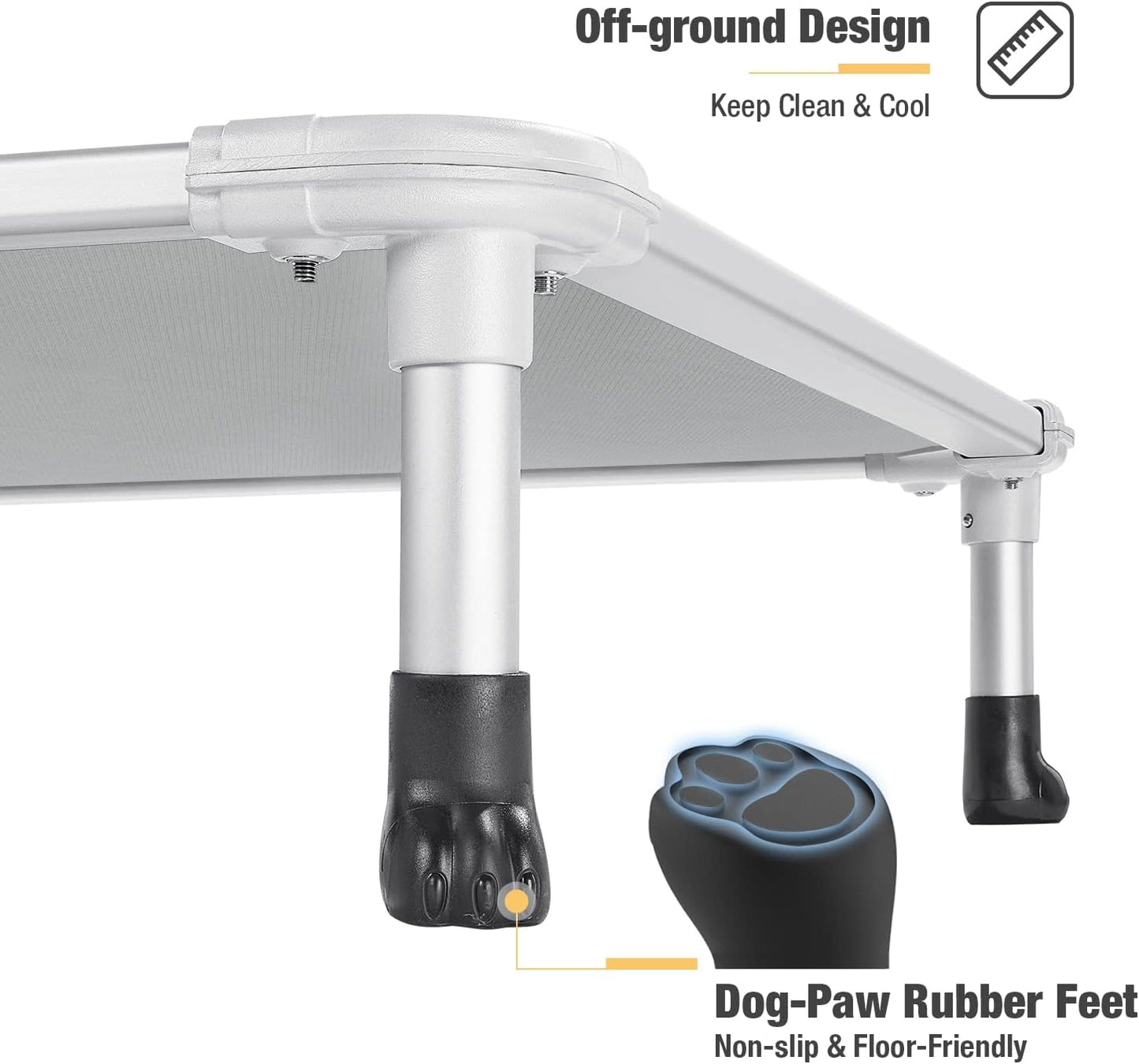Veehoo Chew Proof Elevated Dog Bed - Cooling Raised Pet Cot - Silver Aluminum Frame and Durable Textilene Mesh Fabric, Unique Designed No-Slip Feet for Indoor or Outdoor Use, Grey, X-Large, CWC2003