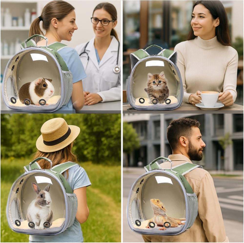 Bunny Carrier, Guinea Pig Carrier,Small Animal Carrier Backpack for Rabbit,Bearded Dragon, Lizard,Hamster,Kitten. Breathable Pet Travel Cage Bag (Army Green)