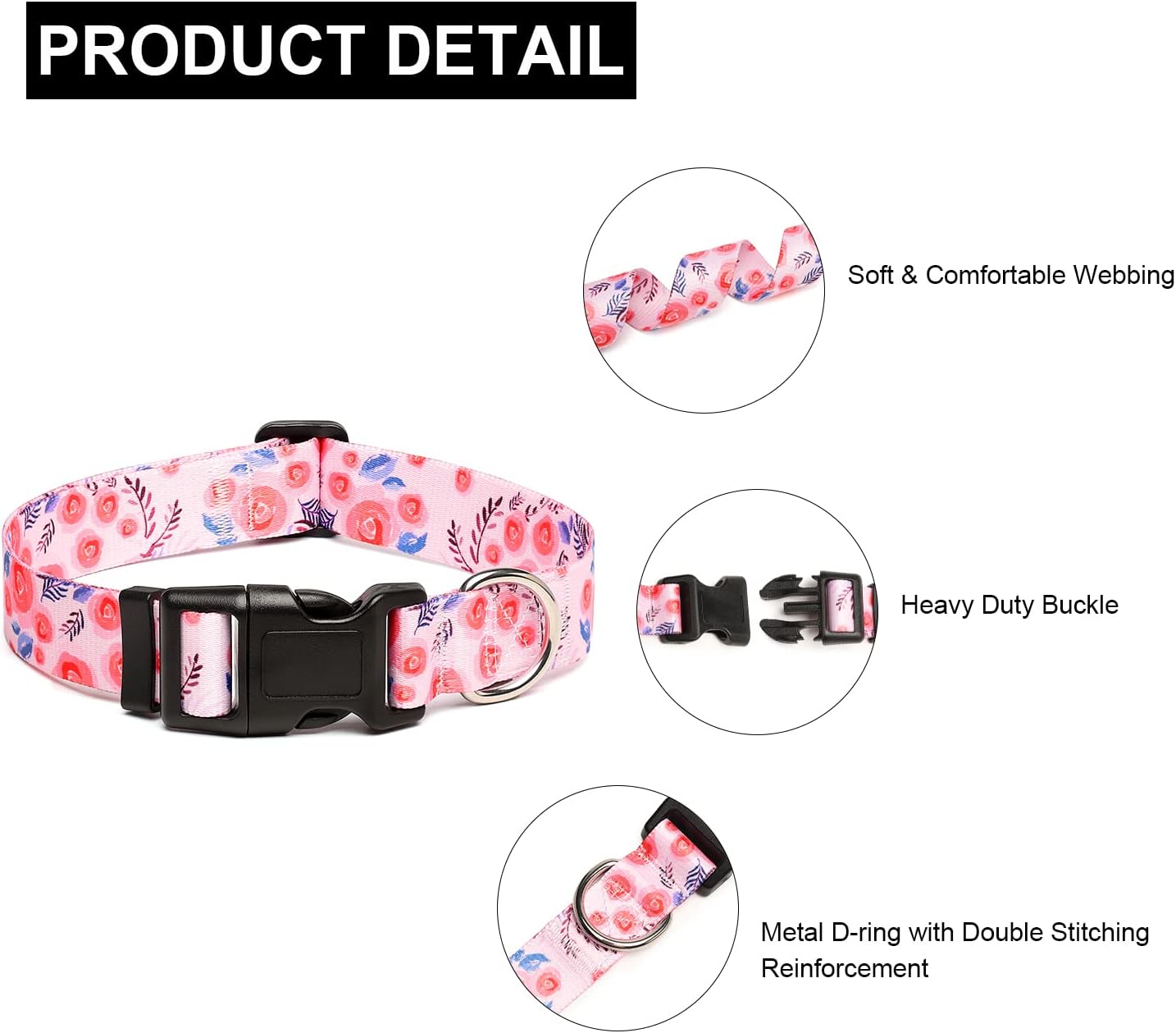 Mercano Adjustable Dog Collar - Special Design Patterns, Soft Nylon Comfortable Durable Pet Collar for Small Medium Large Dogs (XS, Rose)