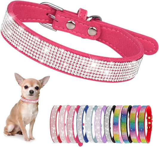 Rhinestone Dog Collar for Small Dogs, Bling Diamond Fancy Crystal Glitter Pretty Jewel Pet Puppy Collars for XXS XS Small Medium Large Breed Girl Dogs Female Cats Kitten, Hot Pink XL
