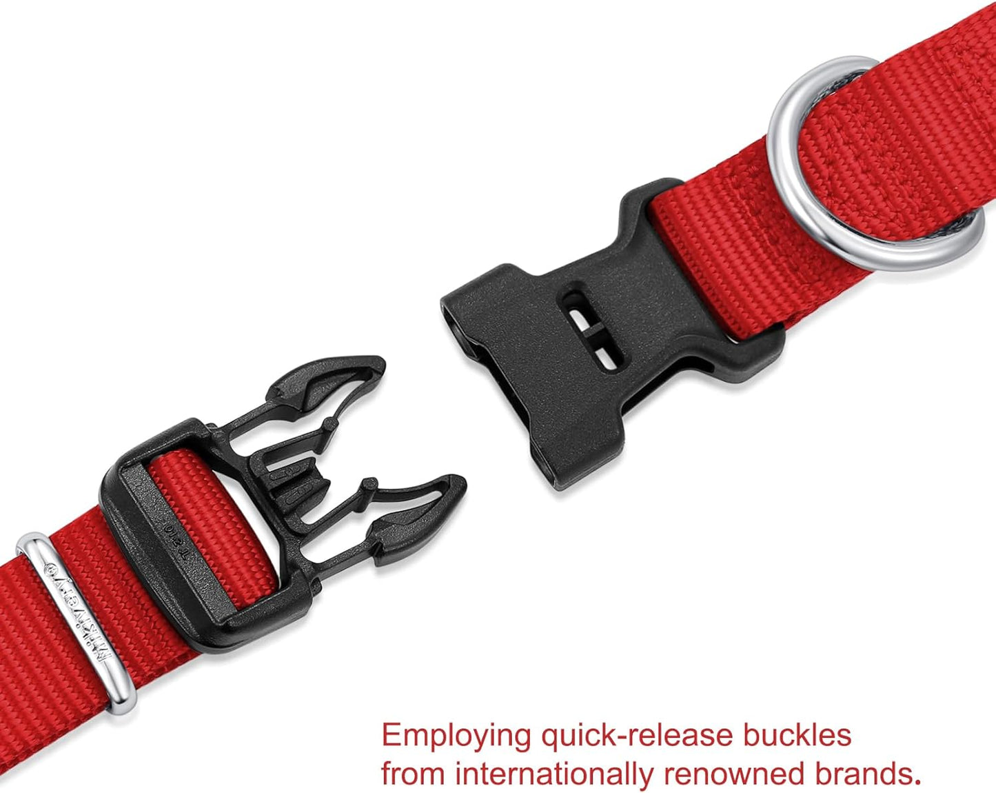 Mikivery Nylon Dog Collar with Quick Release Buckle Soft Adjustable Sturdy for Small Medium Large Dogs Red,L