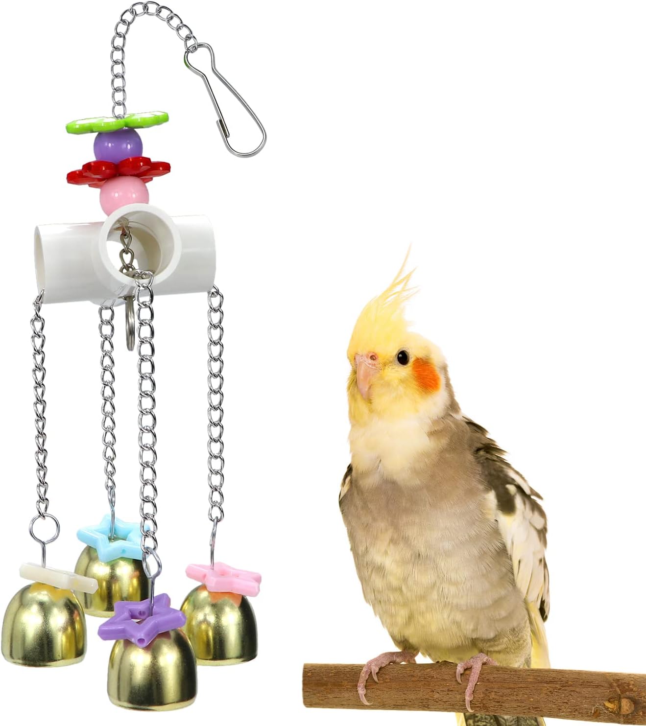 Litewoo Bird Stainless Steel Bell Toys, Safe and Stable Hanging Spoons Pipe Chew Bite Toy（A）