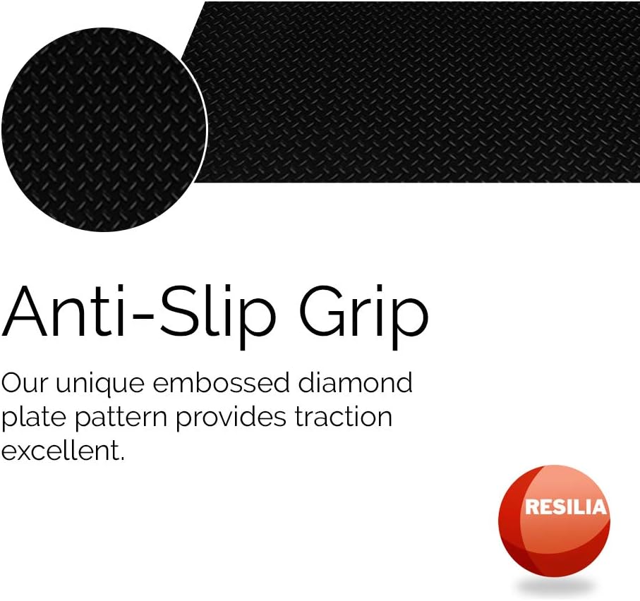 RESILIA Heavy Duty Garage Floor Runner & Protector Mat - Slip Resistant Diamond Plate PVC Mats - Water, Spill, & Stain Resistant, Black (4 feet x 15 feet), Made in The USA