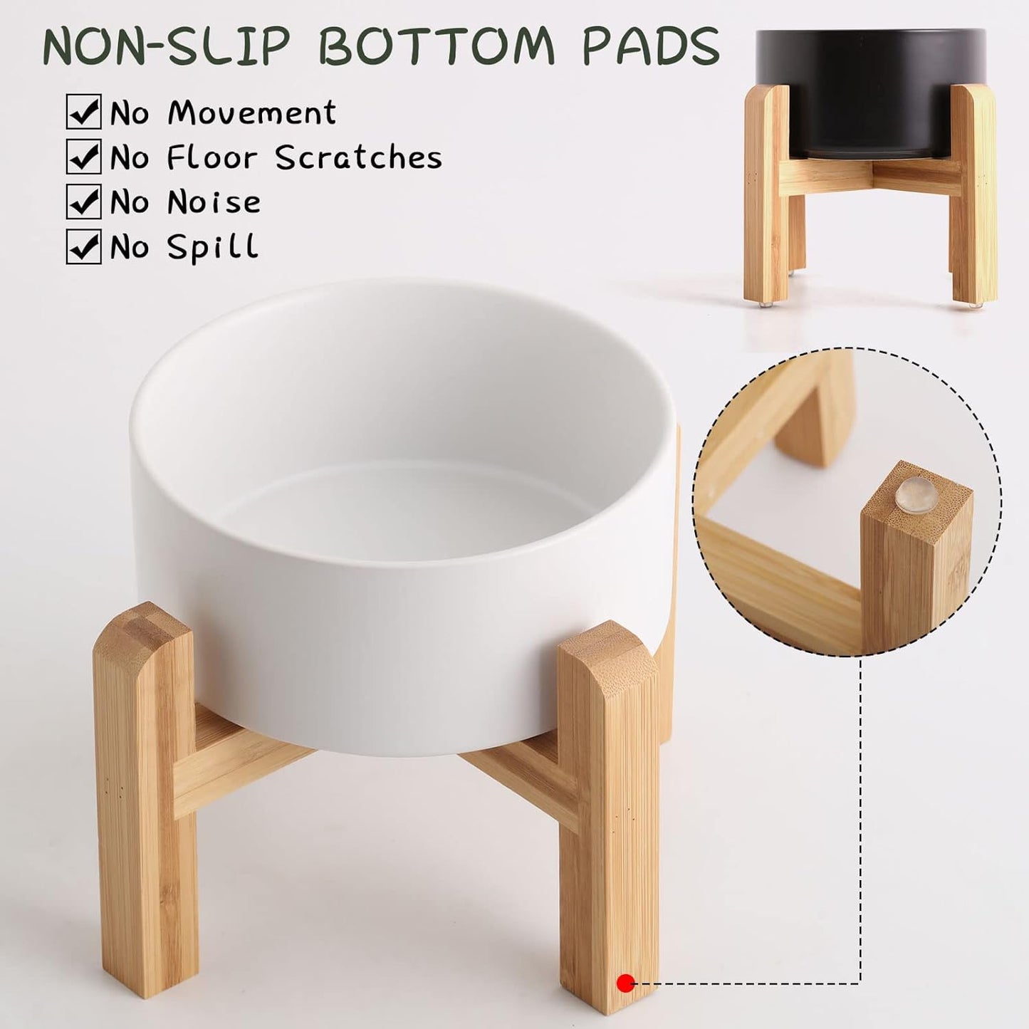 Petygooing 28 OZ White Elevated/Raised Ceramic Dog Bowl for Small and Medium Breeds, Dog Food Water Dish with Stand,Pet Feeding Bowl with Anti Slip Rubber for Cats Small and Medium Dogs (3.6 Cups)