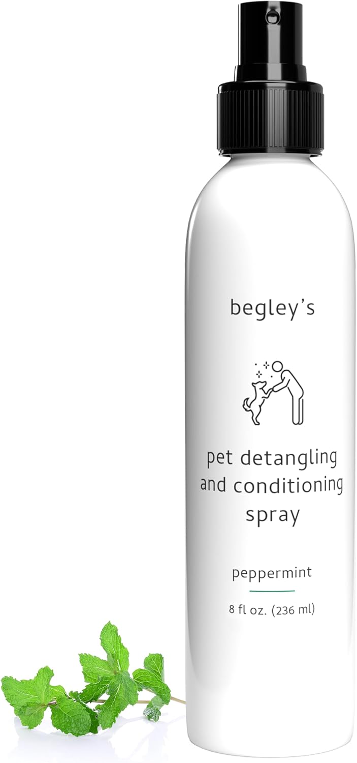 Begley's Pet Detangling Spray - Premium Essential Oil Scented Detangler Spray for Dogs, Puppies & Cats - Dog Leave in Conditioner Spray - Dematting Spray for Dogs & Pets - 8 oz, Peppermint
