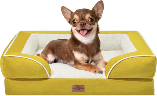 Comfort Expression Small Dog Beds Waterproof Orthopedic Foam Dog Sofa Beds for Small Dogs Comfy Pet Bed with Washable Removable Cover & Non-Slip Bottom(X-Small,Spicy Mustard)