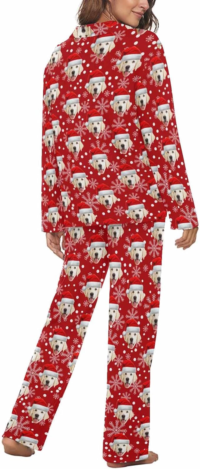 MyPupSocks Custom Face Pajamas for Women Set, Personalized Photo Long Sleepwear XS-XXL