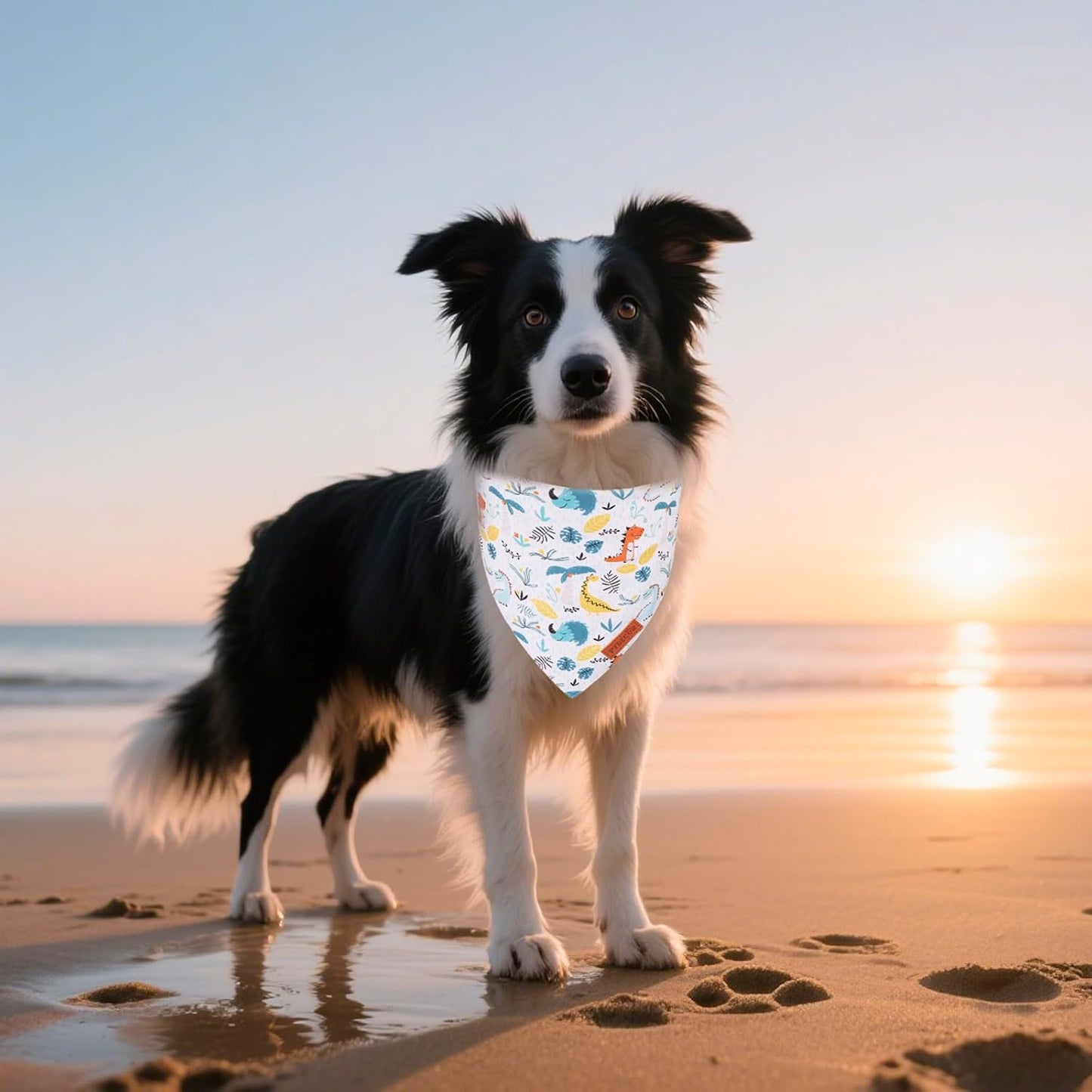 PTDECOR Dinosaurs Dog Bandana, Dinosaurs Design Reversible Pet Scarf Bib, Premium Durable Fabric, Adjustable White Green Bandanas for X-Large Dogs Pets (X-Large)