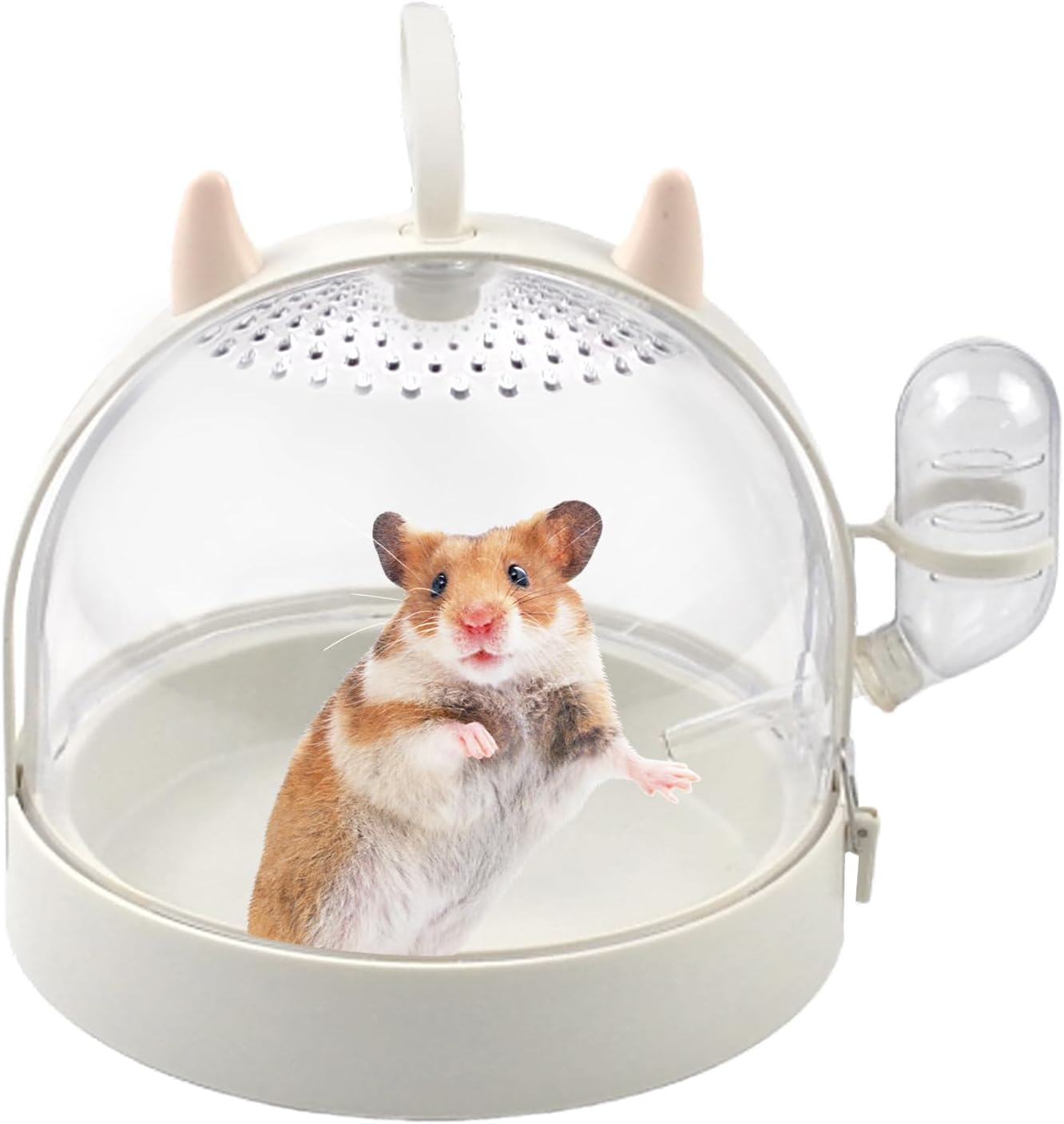 Hamster Portable Cage Travel Case,Hamster Carrying Cage High Permeability Guinea Pig Travel Cage with Water Bottle Travel Carrier for Gerbils Mice Guinea Pigs Sugar Glider(White)