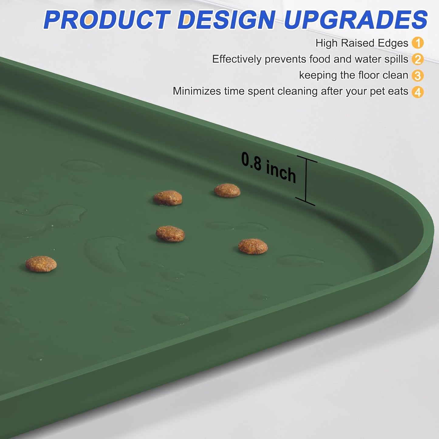 Silicone Pet Feeding Mat with Raised Edge for Food and Water, Dog Bowl Mats, Cat Bowls Placemat with High Lip for Floor Waterproof, Rubber Tray for Cats and Dogs 22 x 14 x0.8 Dark Olive