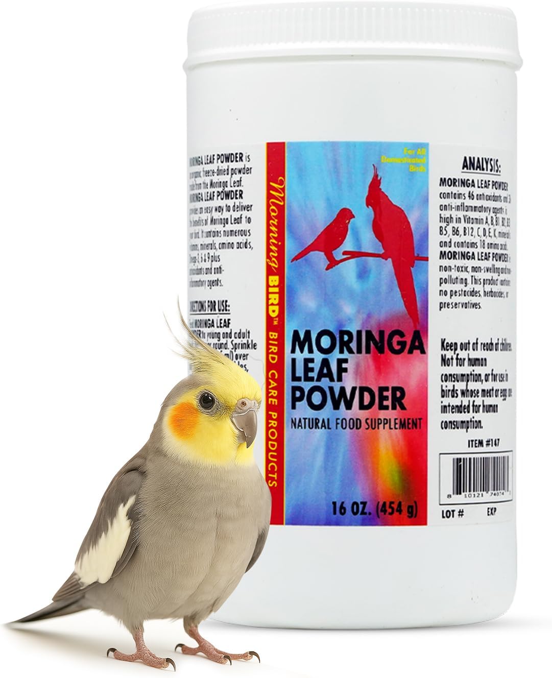 Morning Bird Moringa Leaf Powder 16 Oz – Natural Food Supplement with Omega-3, Iron, Vitamins B & K – Supports Detox, Energy, Brain & Immune Health – Clean Plant-Based Supplement for All Birds