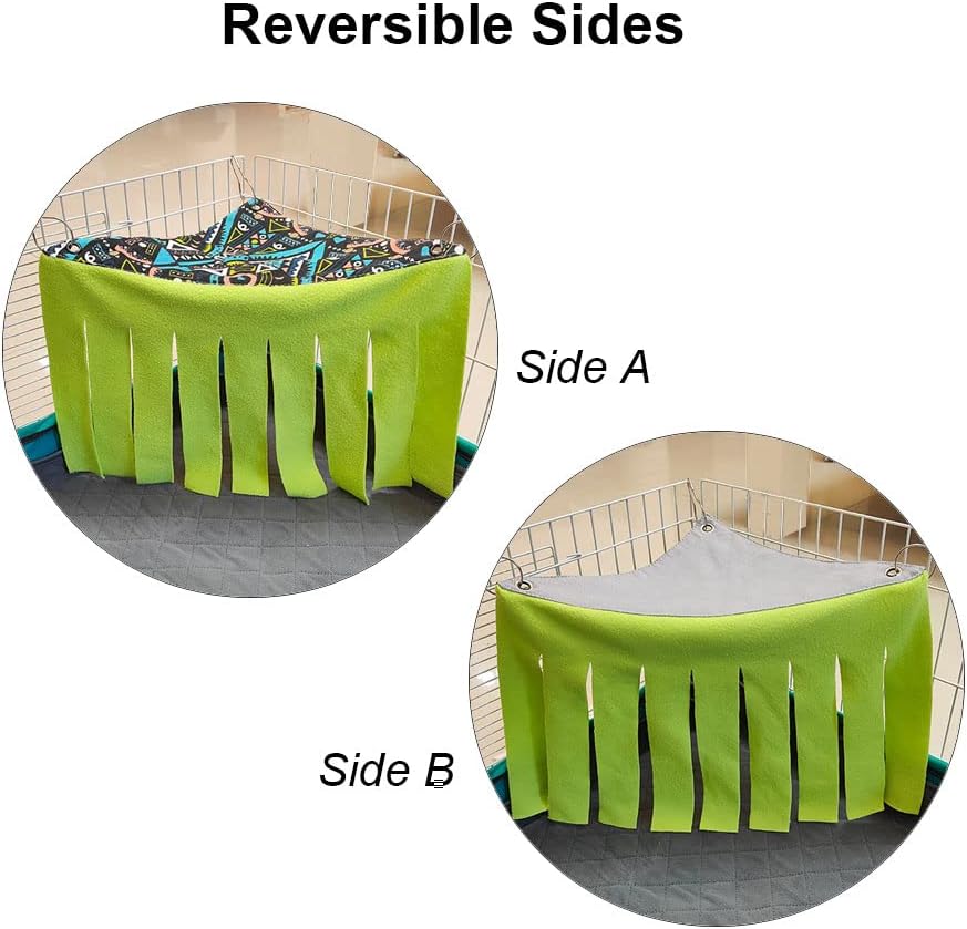 RIOUSSI Guinea Pig Hideout Hideaway Corner Fleece Toys Cage Accessories with Reversible Sides, Geo/Gray-Green+Blue, Pack of 2