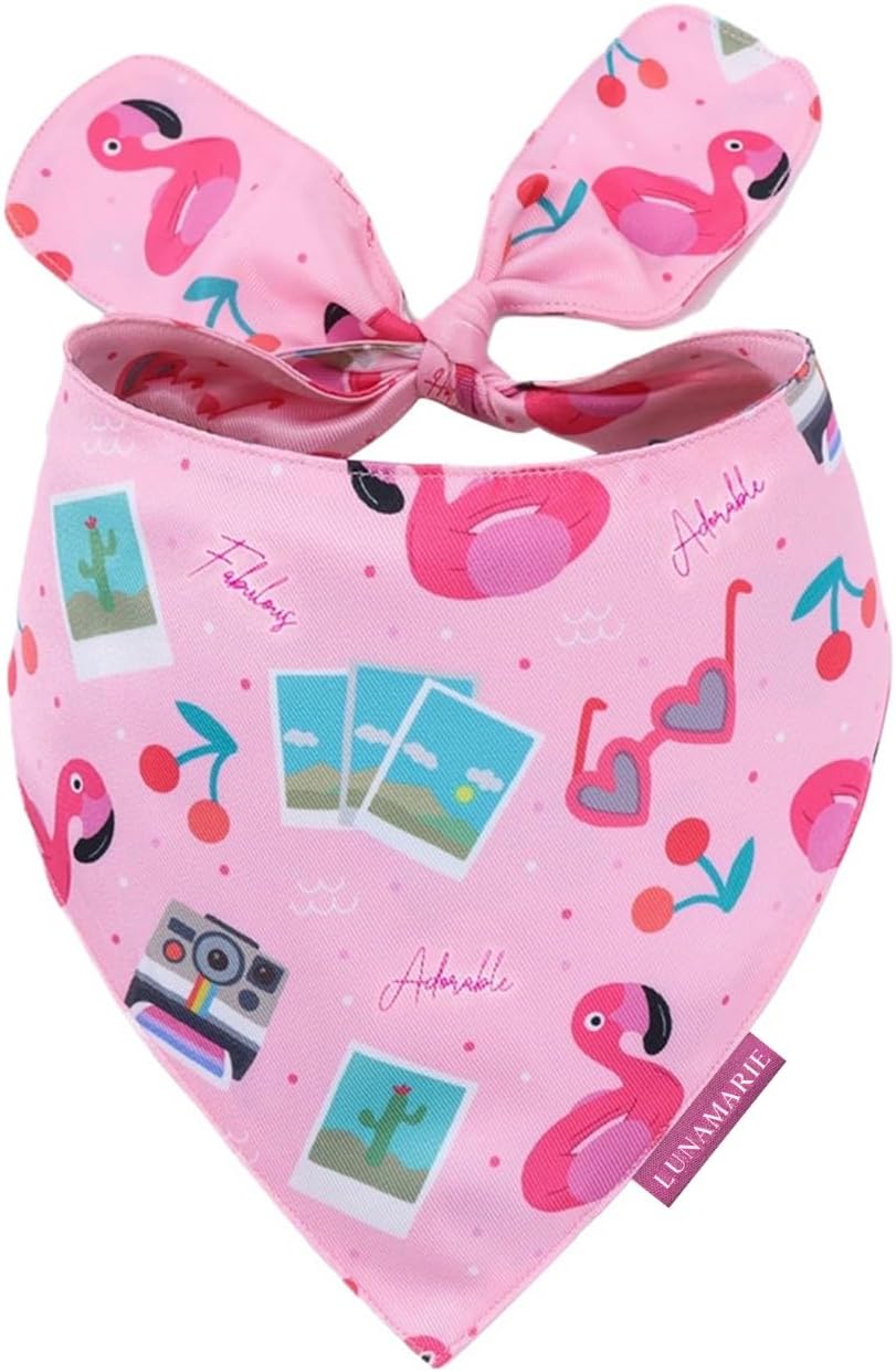 LunaMarie - Luxury Pet Birthday Bandanas -Premium & Silky Poly Fabric | 100% Handmade | Custom Shape Dual Layered (Summer Vibes, Small)