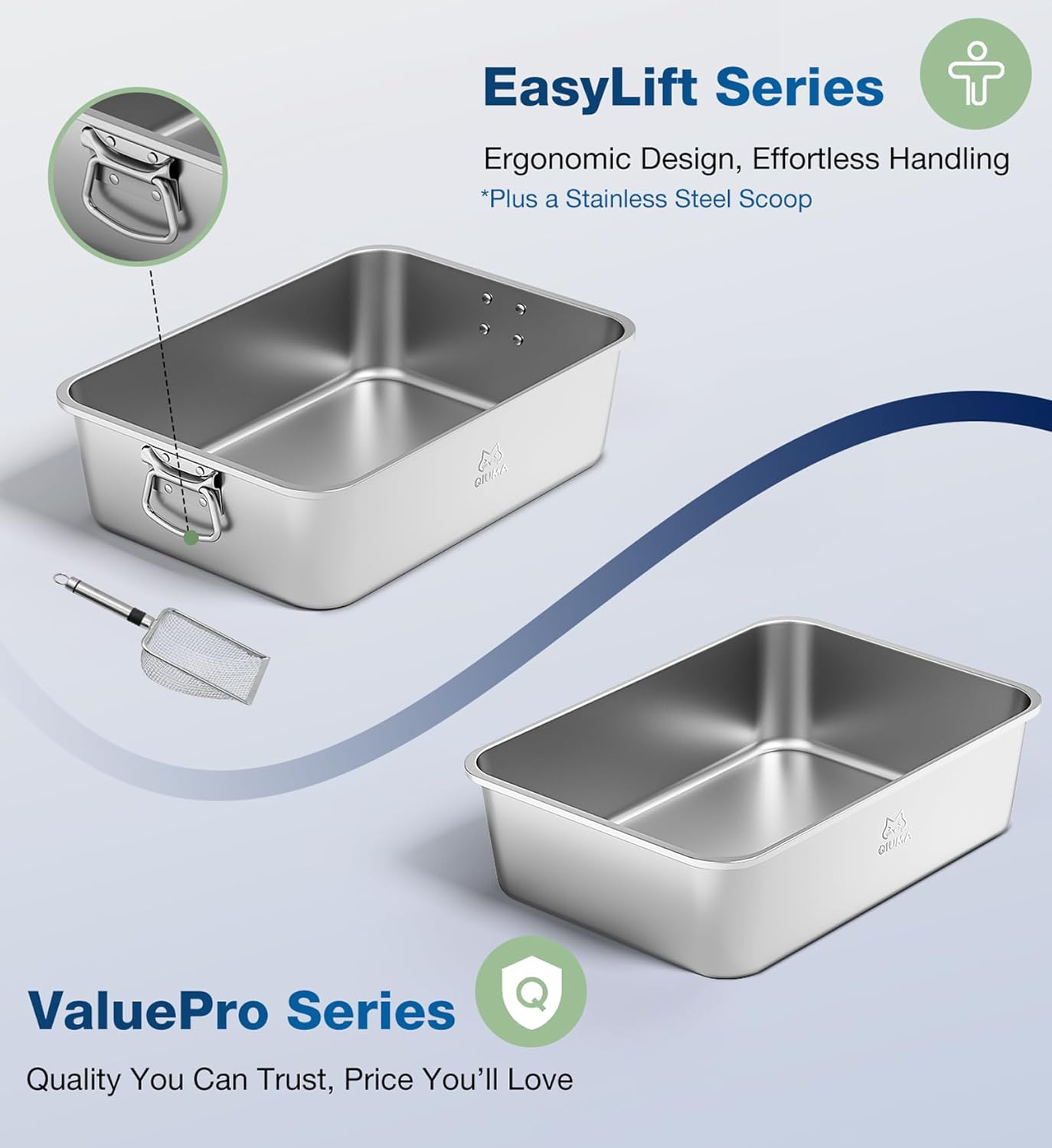 Stainless Steel Cat Litter Box, Metal Kitty Litter Box for Small Cats, Non-Stick, Easy to Clean, Odor-Free, 15.6"×11.6"×3.9", Small Litter Boxes for Kitten, Kitty, Rabbit