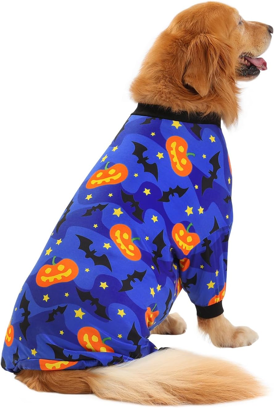 HDE Dog Pajamas One Piece Jumpsuit Lightweight Dog PJs Shirt for M-3XL Dogs Starry Pumpkins - XL