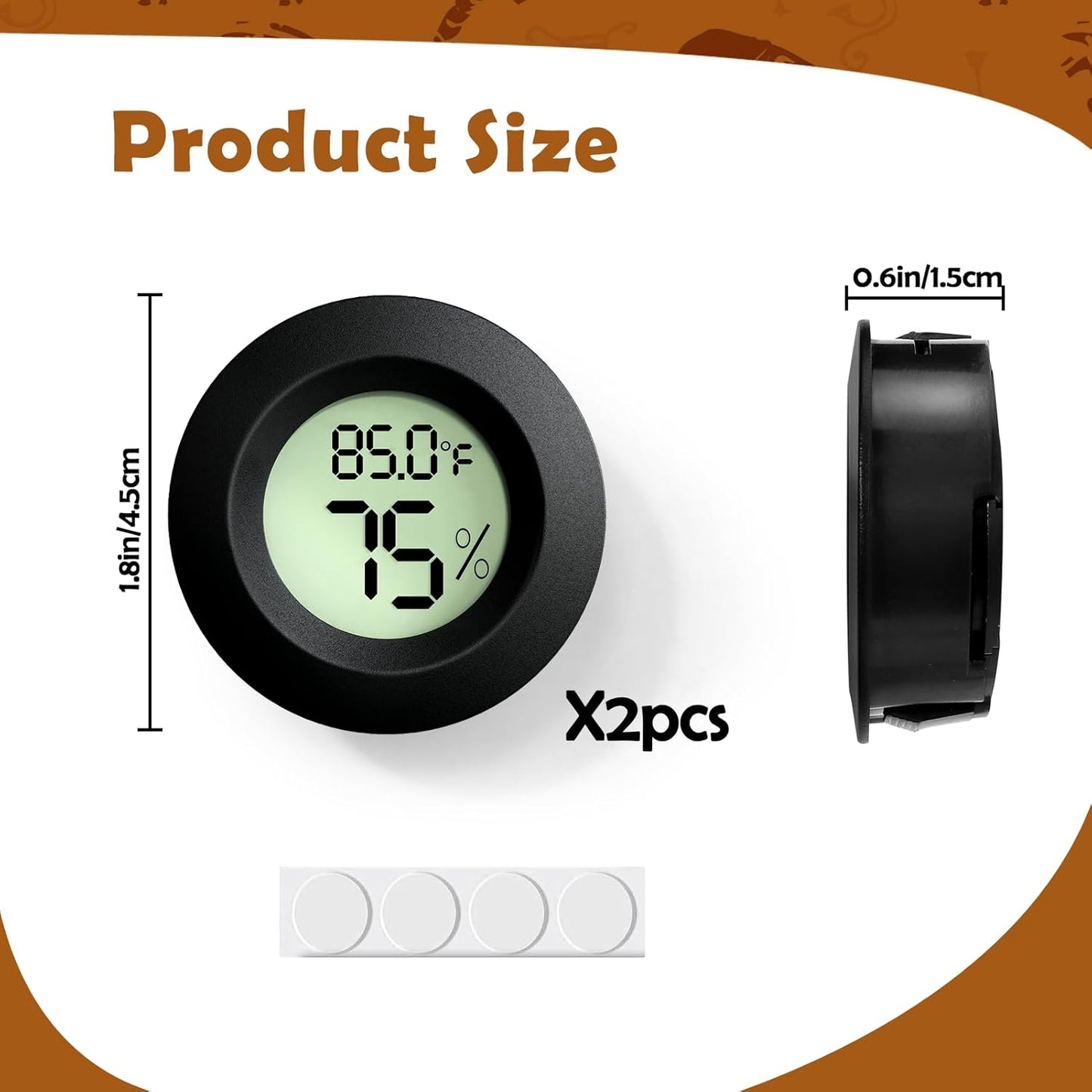 2PCS Reptile Thermometer and Humidity Gauge,Digital Adhesive Reptile Terrarium Hydrometer,Bearded Dragon Tank Accessories,Pet Humidity Meter Supplies for Leopard Crested Gecko,Snake,Lizard
