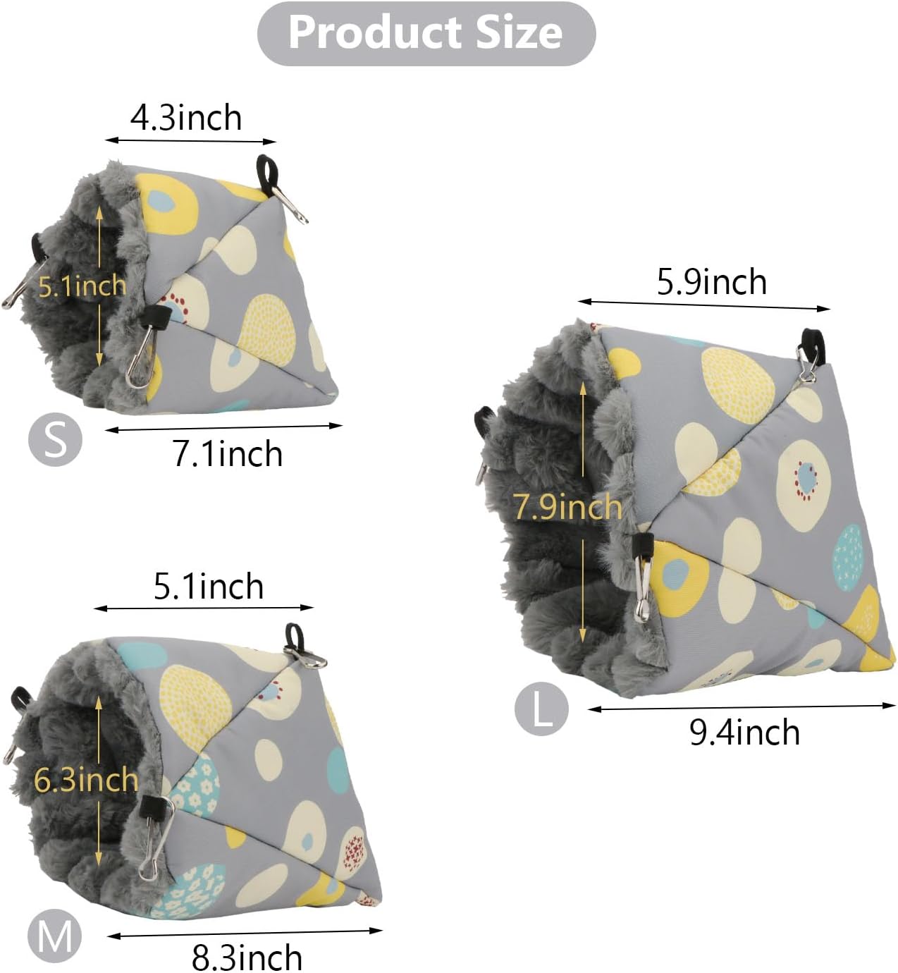 Wontee Bird Nest House Winter Warm Hanging Hammock Bird Bed Snuggle Hut for Parakeets Budgies Caique Conures Cockatiels (Large, Grey)