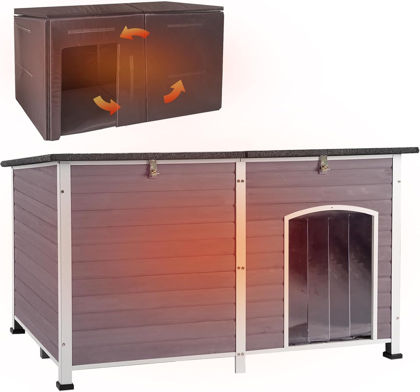 Aivituvin Outdoor Dog House 59" Extra Large Insulated Dog Kennel with Insulation Liner for Winter,All-Around Iron Frame