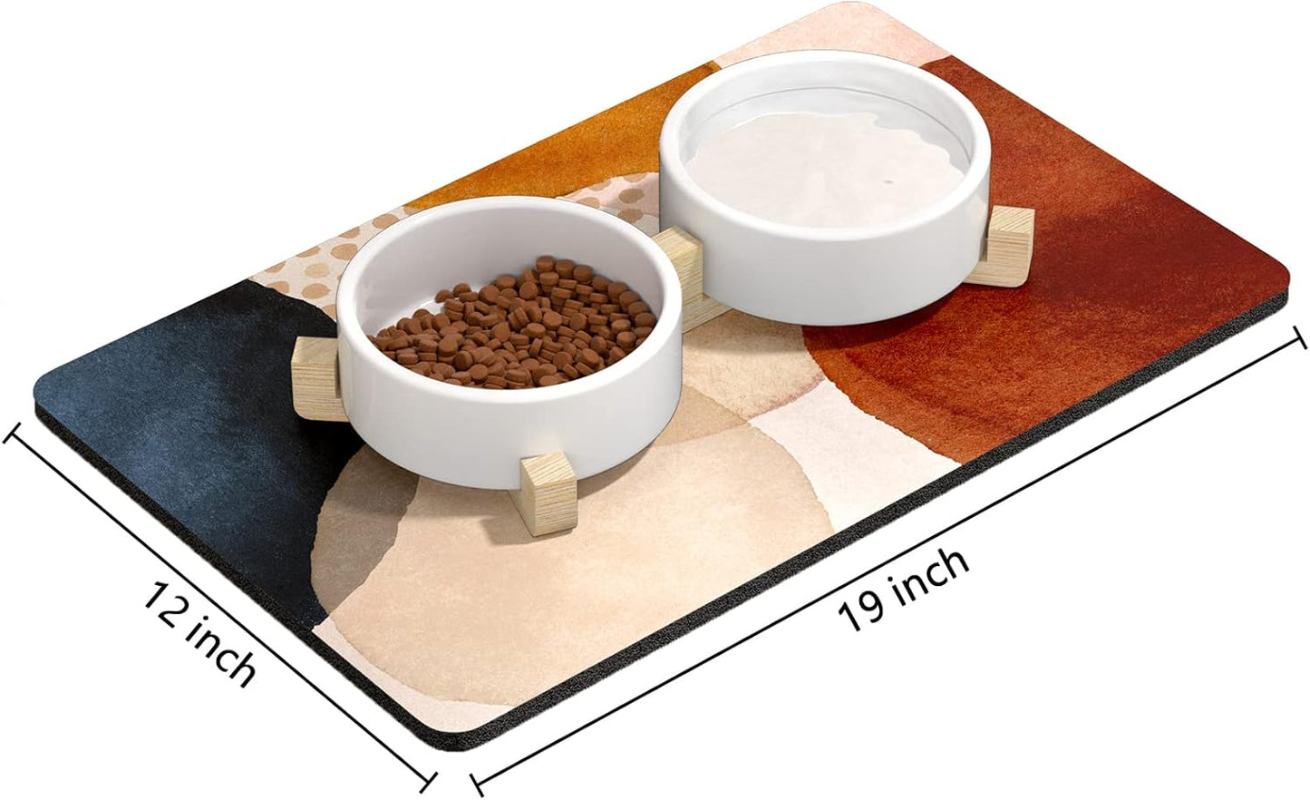 Rnivvi Dog Food Mat, 12" x 19" Absorbent Dog Cat Bowl Mat for Food and Water, Cute Anti-Slip Rubber Pet Feeding Rug Protect Floors, Puppy Placemat for Feeding & Watering Supplies, Abstract Stones