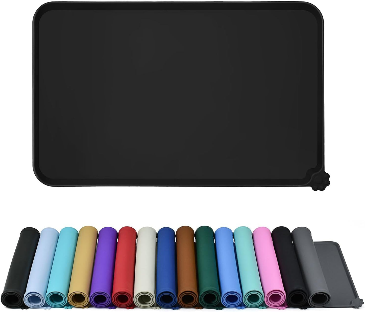 Waterproof Pet Feeding Mat with High Raised Edges, Heavier and Thicker Placemats for Cat Dog Water Bowl with BPA Free, Dogs Cats Food Mats for Messy Drinkers to Prevent Spill and Protect Floors