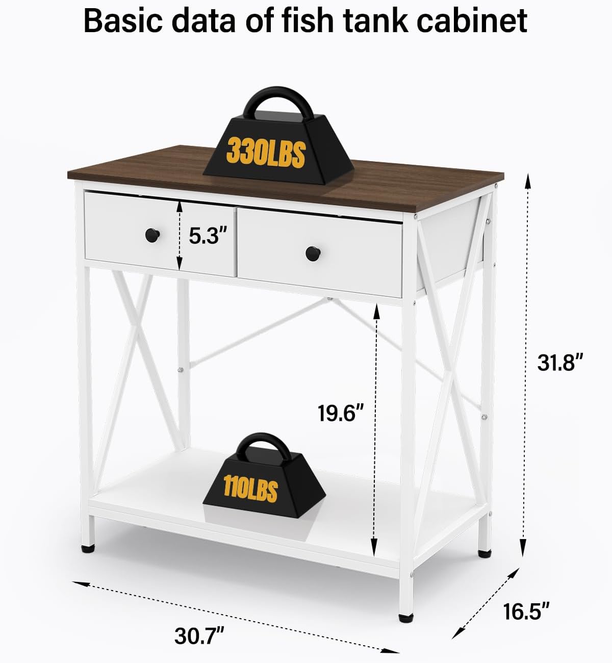 Fish Tank Stand 29 Gallon: Sturdy Aquarium Stand with Accessories Storage - Metal Fish Tank Table for 20-29 Gallon Reptile Breeder Turtle Terrarium - 30.7"x16.5" Weight Capacity 330 lbs