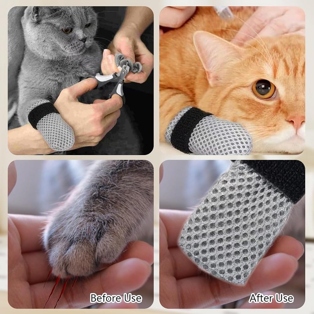 8 Pack Cat Mittens to Prevent Scratching, Adjustable Breathable Mesh Cat Booties & Claw Covers - Anti Scratch Gloves for Bathing, Nail Trimming - 4 Black & 4 Grey, Paw Inner Diameter up to 1.57 Inches