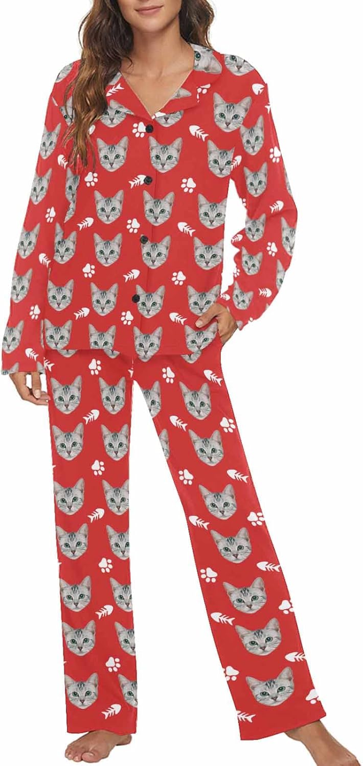 MyPupSocks Custom Face Pajamas for Women Set, Personalized Photo Long Sleepwear XS-XXL