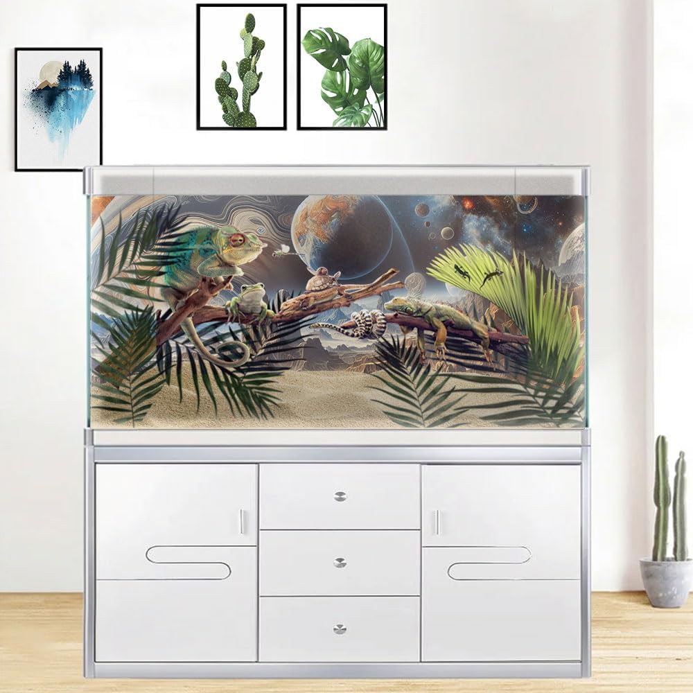 36X24IN Cosmic Spaceterrarium Background, Cool Parallel Space Themed Aquarium Reptile Habitat Background, Aquarium Background with 10EVA Double-Sided Tape