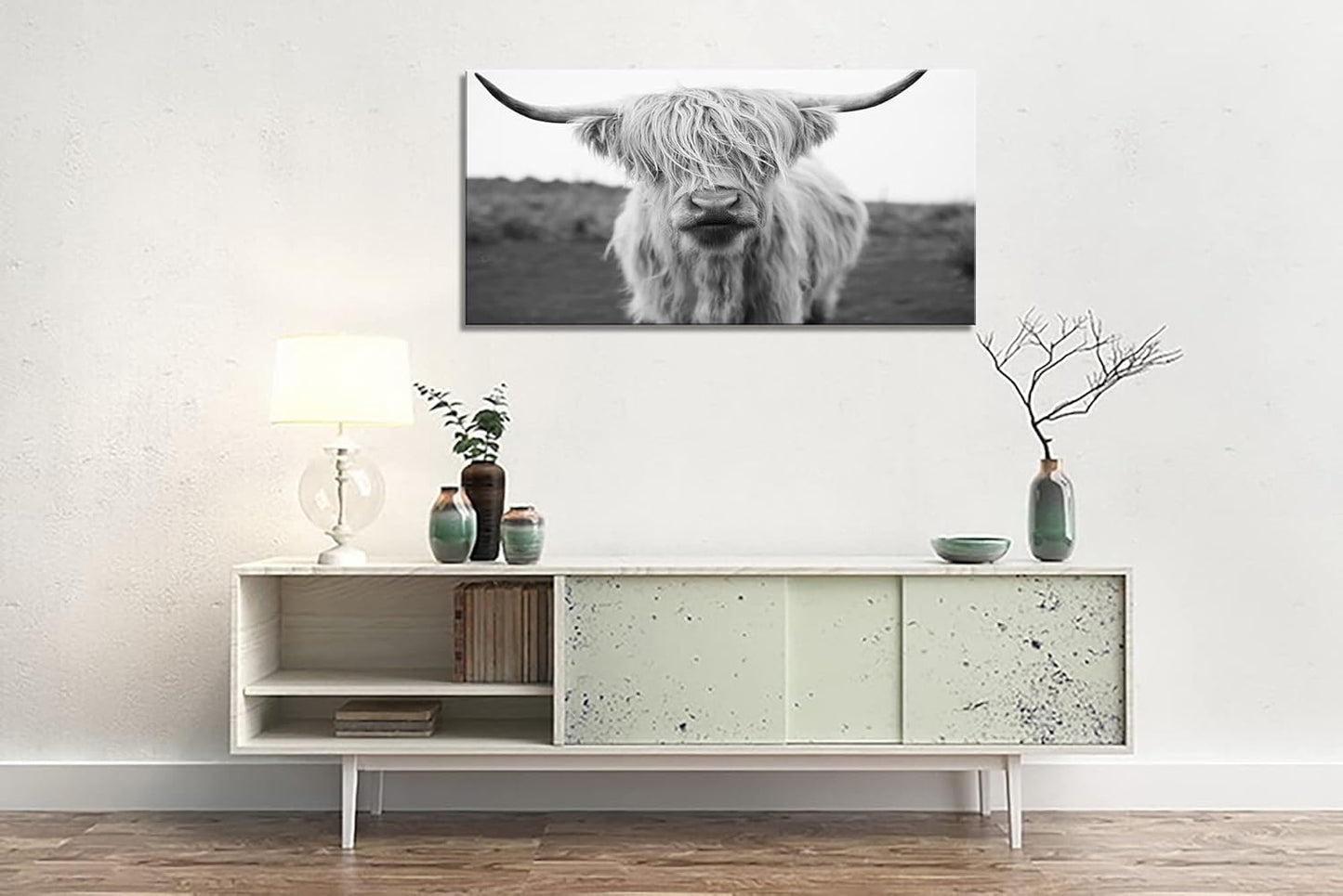 XXMWallArt FC3675 Highland Cow Canvas Art - Black and White Animal Wall Art for Living Room, Bedroom, Office Wall Decor