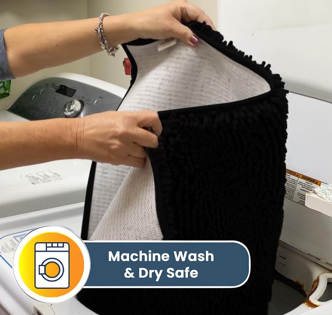 Muddy Mat® Shown on TV – Super Absorbent Microfiber Dog Door Mat for Muddy Paws, Non-Slip Washable Pet Rug, Quick Dry Chenille Entryway Carpet, Machine Washable Indoor Outdoor mat, Black 28"x18"